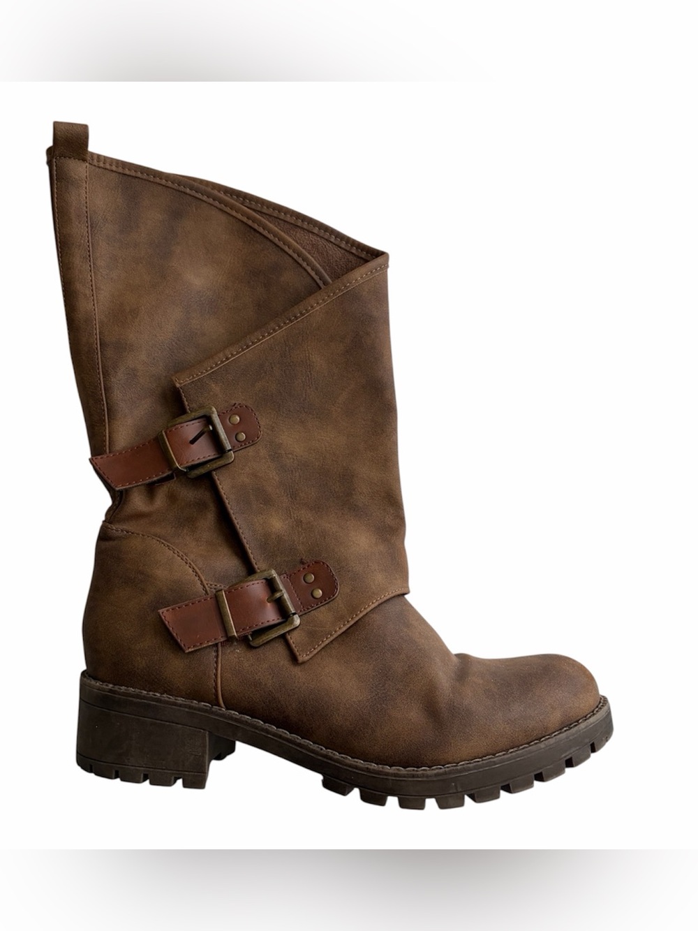 Brown Buckle Mid-Calf Women's Boots Size 11 Asymmetrical